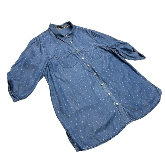 CLAIRE France blue lyocell denim 3/4 sleeves shirt size 18 US anchor pattern - Picture 7 of 12